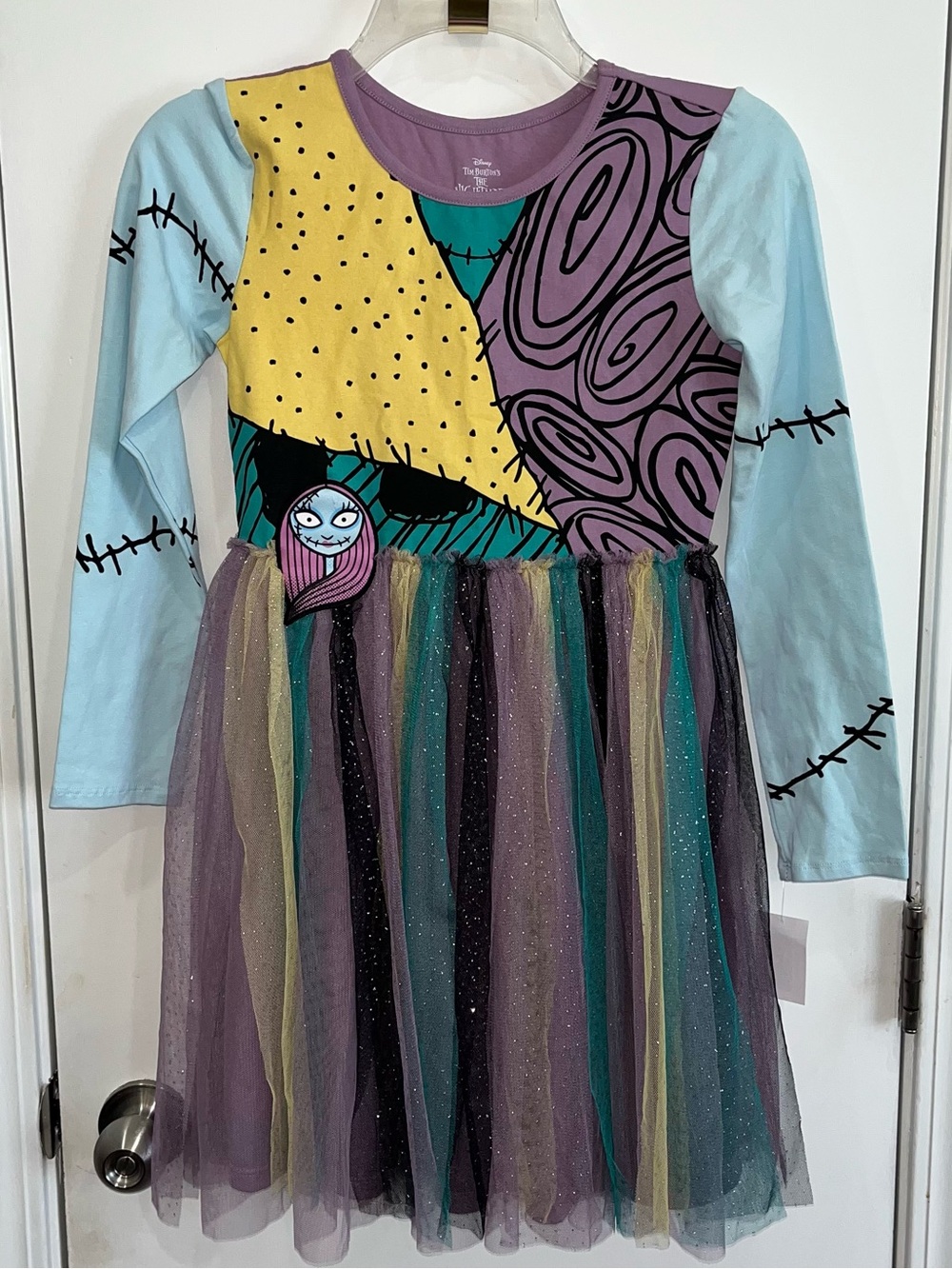 NWT Sz XL/14 Disney Girls Sally Patchwork Dress Costume - Purple, Teal, Yellow